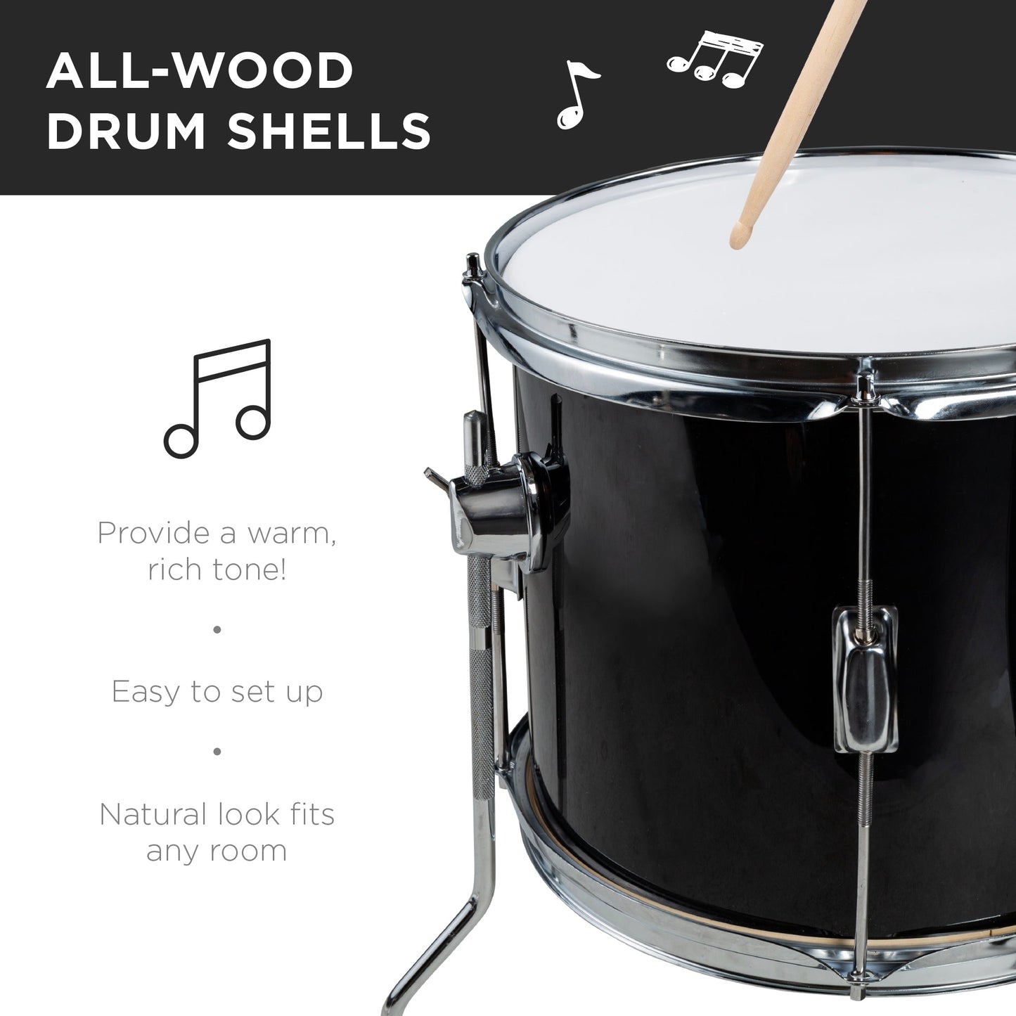 Kids Beginner All Wood Acoustic Drum Kit Starter Set w/ Stool Drumsticks