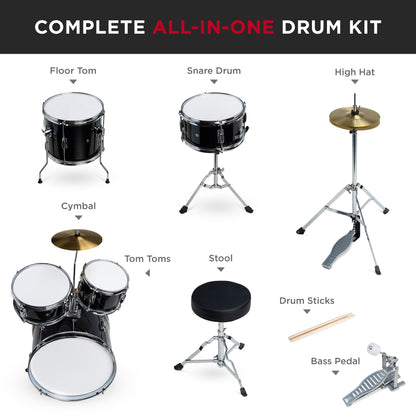 Kids Beginner All Wood Acoustic Drum Kit Starter Set w/ Stool Drumsticks