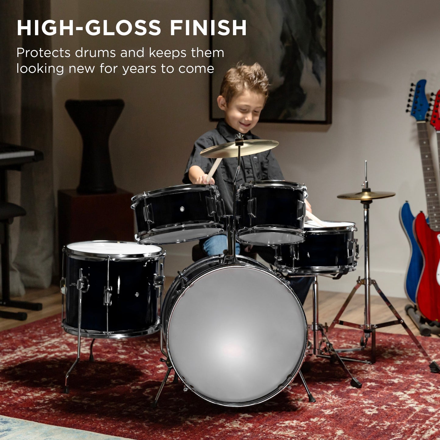 Kids Beginner All Wood Acoustic Drum Kit Starter Set w/ Stool Drumsticks