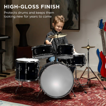 Kids Beginner All Wood Acoustic Drum Kit Starter Set w/ Stool Drumsticks