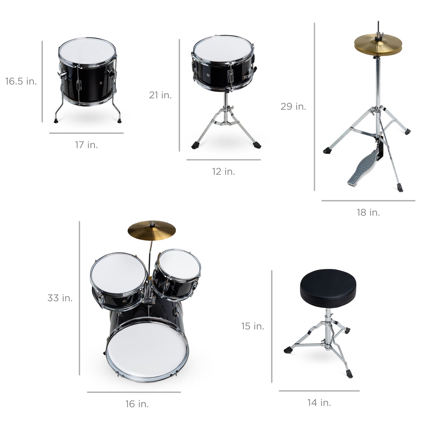 Kids Beginner All Wood Acoustic Drum Kit Starter Set w/ Stool Drumsticks