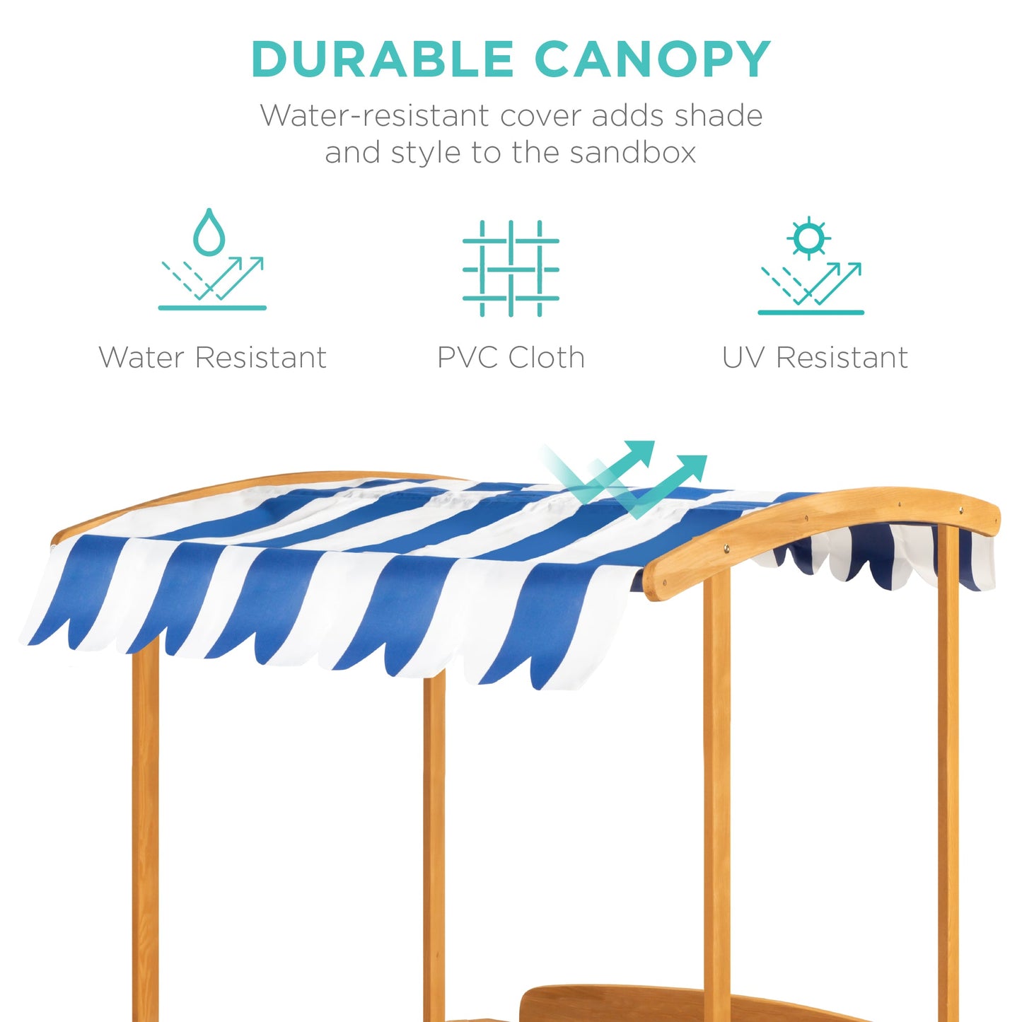 Kids Wooden Cabana Sandbox w/ Benches Canopy Shade Sand Cover 2 Buckets