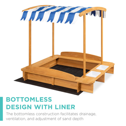 Kids Wooden Cabana Sandbox w/ Benches Canopy Shade Sand Cover 2 Buckets