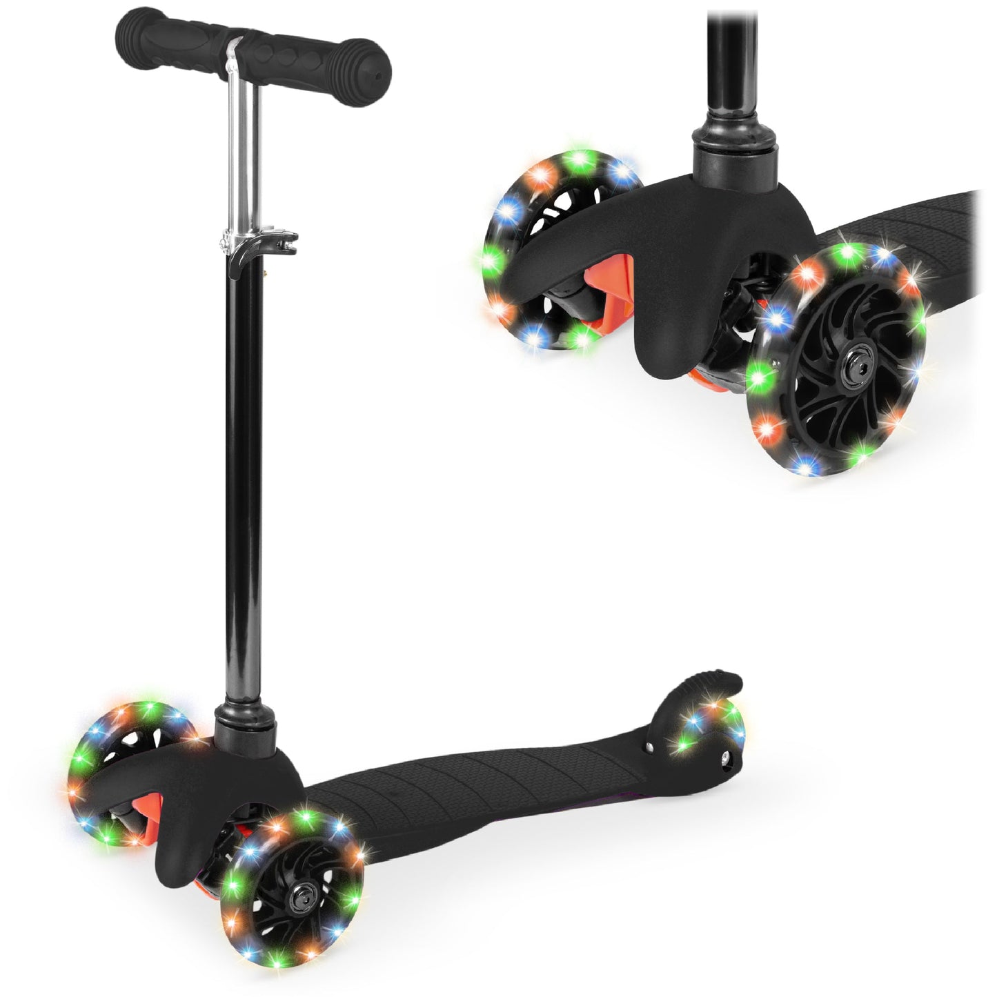 Kids Mini Kick Scooter Toy w/ Colorful Light-Up Wheels Adjustable T-Bar