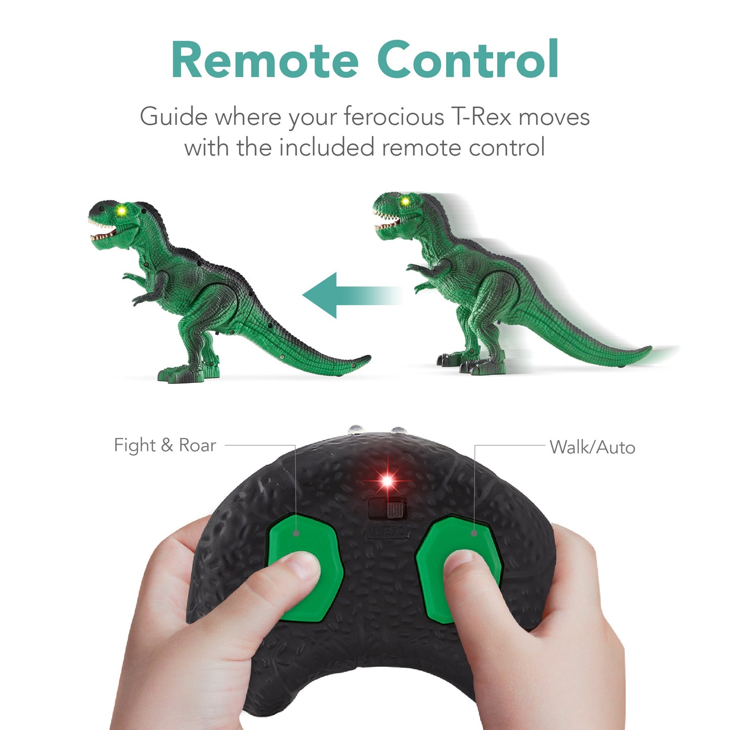 Kids Remote Control Dinosaur T-Rex w/ Light-Up LED Eyes Roaring Sounds