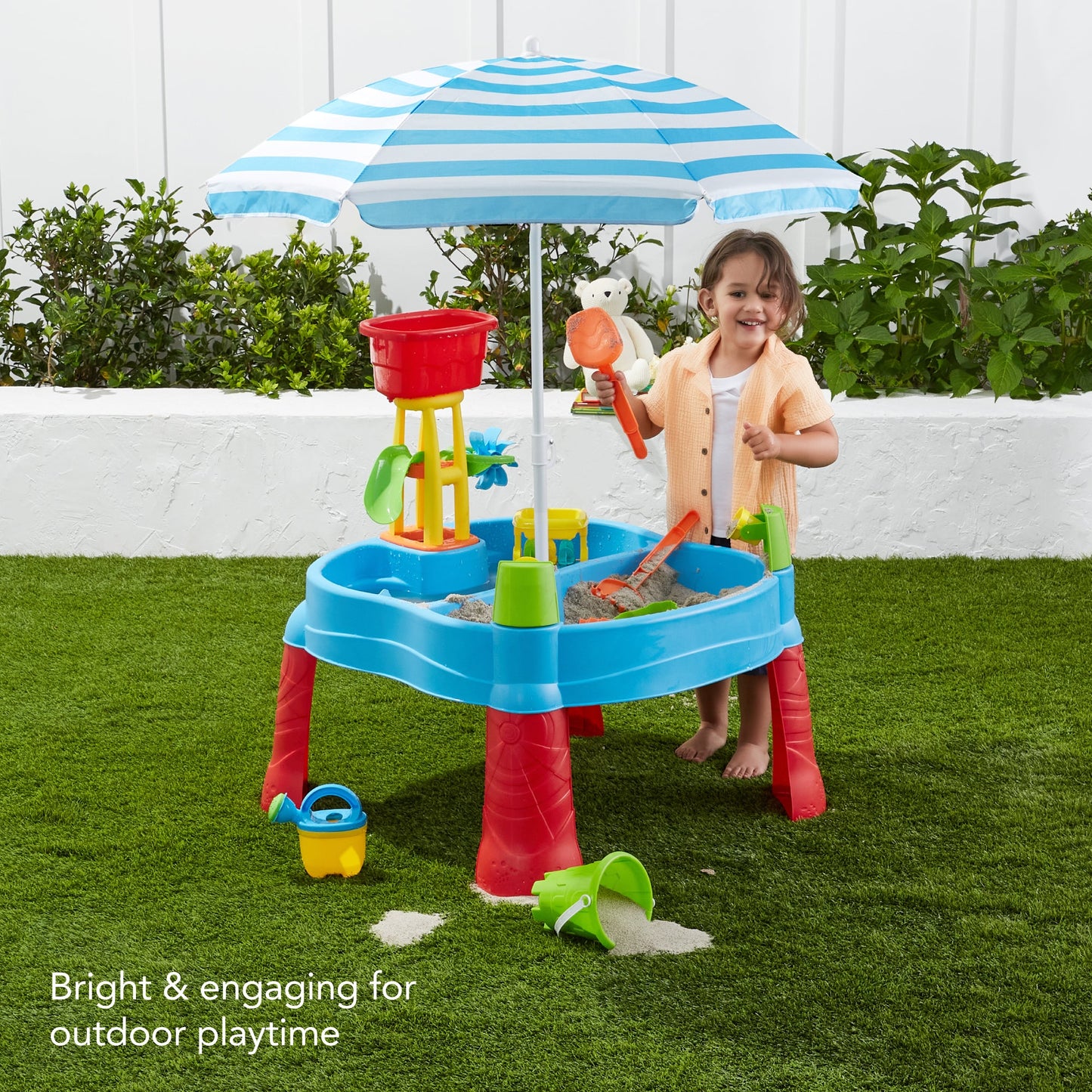 Kids Outdoor Sand & Water Table w/ 18 Accessories Adjustable Umbrella