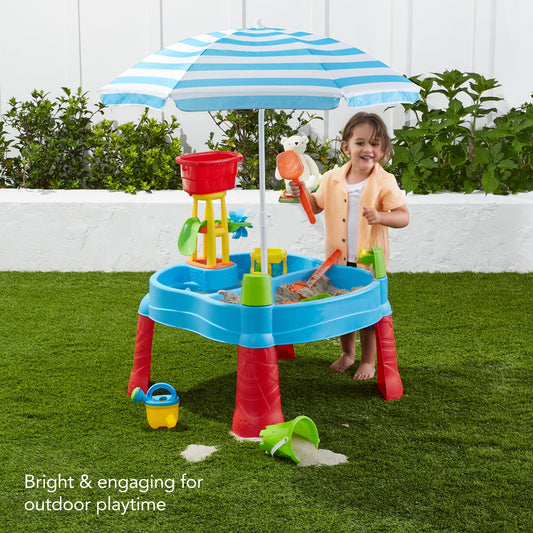 Kids Outdoor Sand & Water Table w/ 18 Accessories Adjustable Umbrella