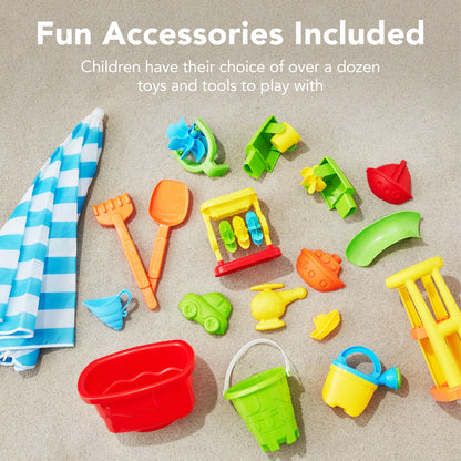 Kids Outdoor Sand & Water Table w/ 18 Accessories Adjustable Umbrella