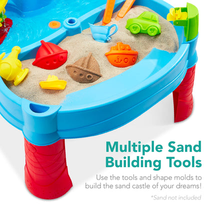 Kids Outdoor Sand & Water Table w/ 18 Accessories Adjustable Umbrella