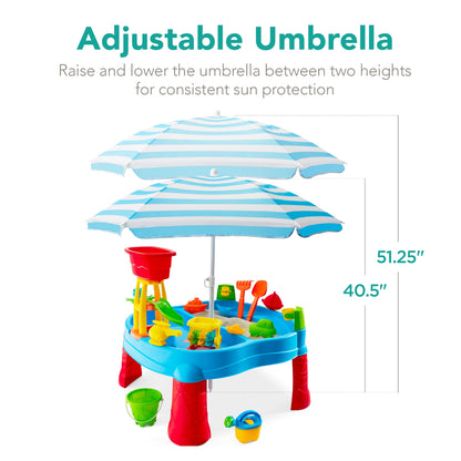 Kids Outdoor Sand & Water Table w/ 18 Accessories Adjustable Umbrella