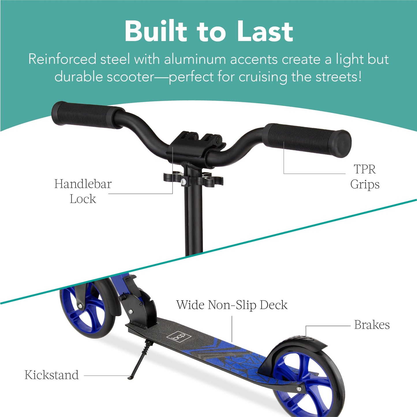 Kids Height Adjustable Kick Scooter w/ Carrying Strap Non-Slip Deck