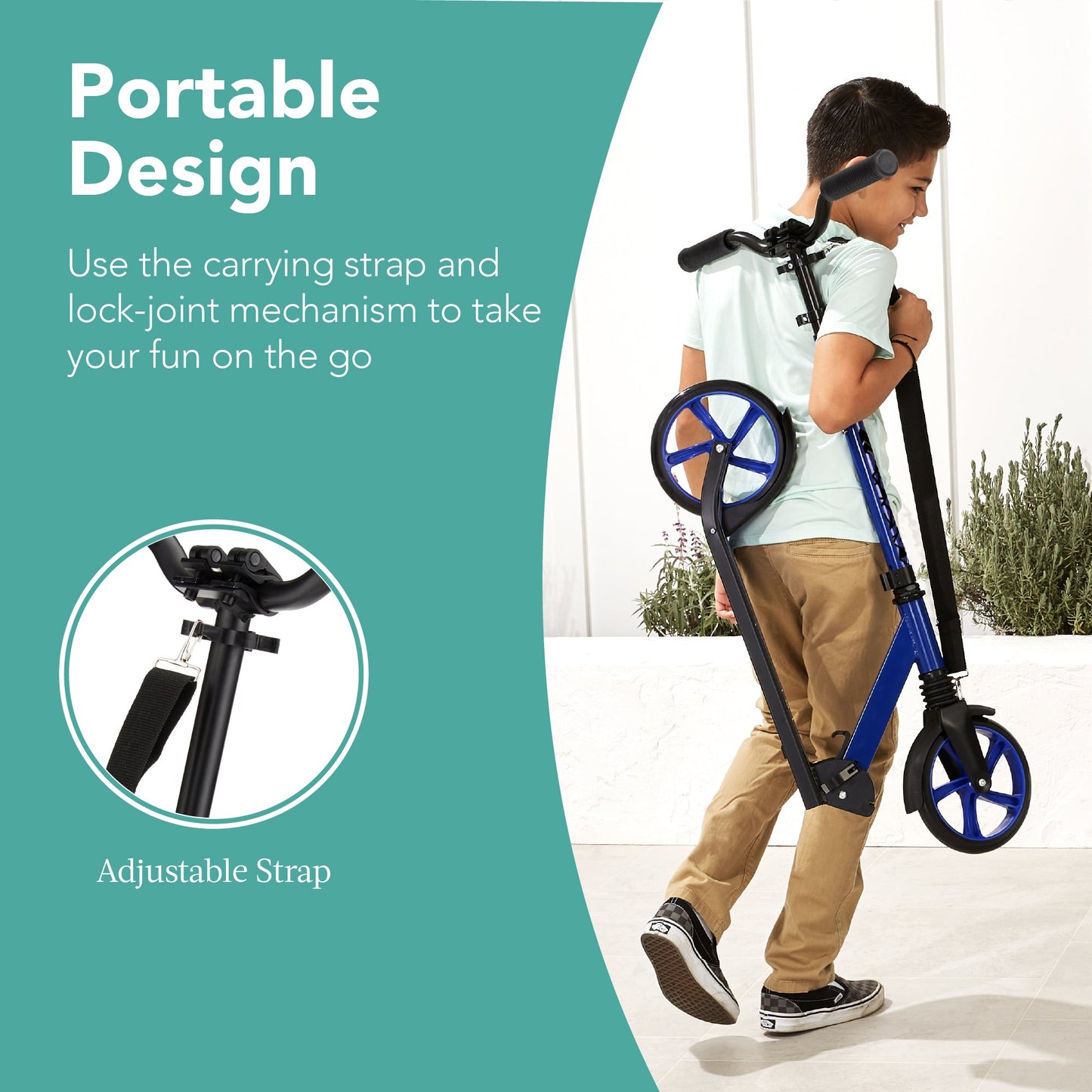 Kids Height Adjustable Kick Scooter w/ Carrying Strap Non-Slip Deck