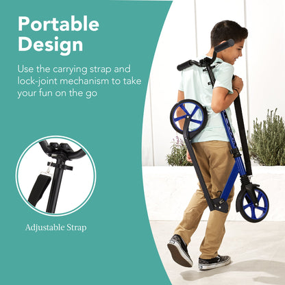 Kids Height Adjustable Kick Scooter w/ Carrying Strap Non-Slip Deck