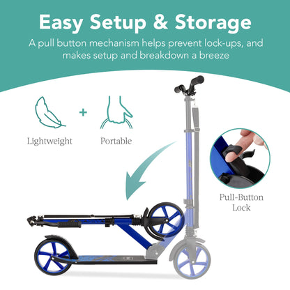 Kids Height Adjustable Kick Scooter w/ Carrying Strap Non-Slip Deck