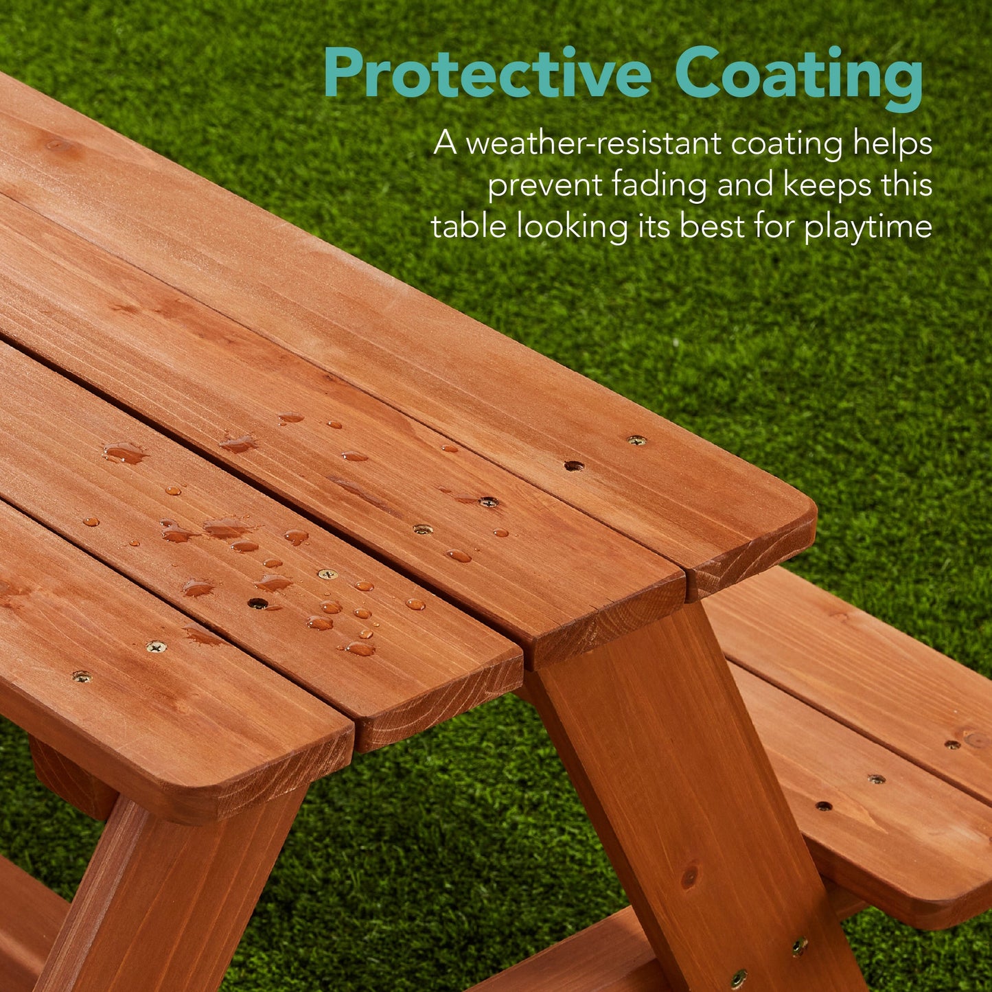 Kids Wooden Outdoor Picnic Table w/ Adjustable Umbrella Built-In Seats