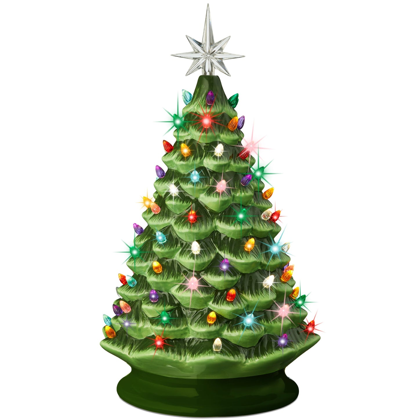 Large Pre-Lit Ceramic Christmas Tree Decoration w/ LED Light Timer - 18in