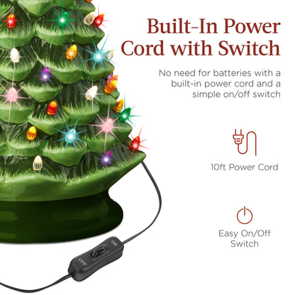 Large Pre-Lit Ceramic Christmas Tree Decoration w/ LED Light Timer - 18in
