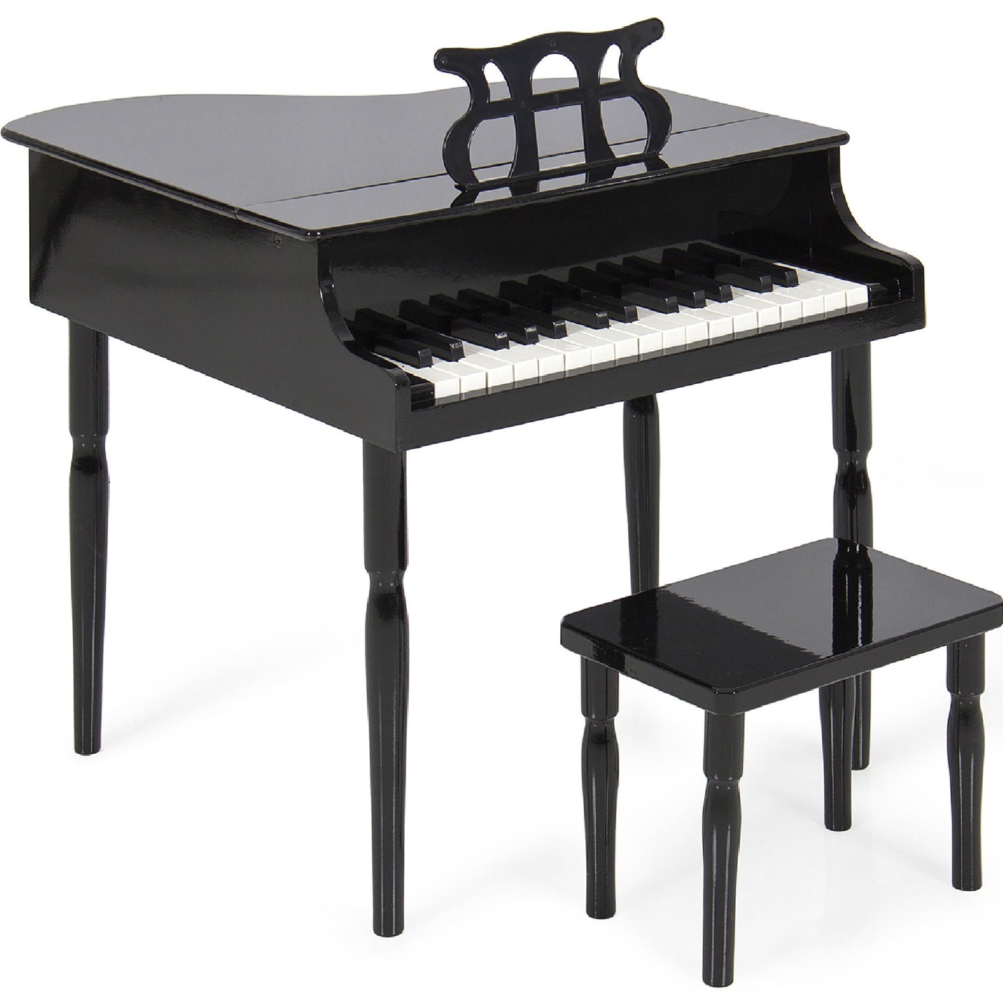 Kids Mini Wooden Grand Piano w/ Lid Bench Music Rack Song Book Stickers