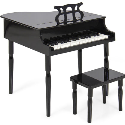 Kids Mini Wooden Grand Piano w/ Lid Bench Music Rack Song Book Stickers