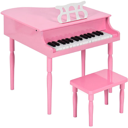 Kids Mini Wooden Grand Piano w/ Lid Bench Music Rack Song Book Stickers