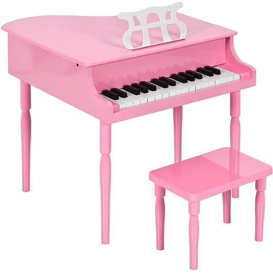 Kids Mini Wooden Grand Piano w/ Lid Bench Music Rack Song Book Stickers