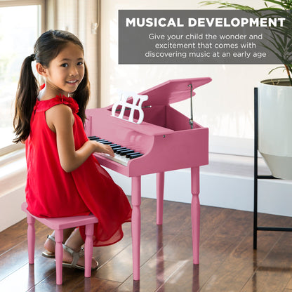 Kids Mini Wooden Grand Piano w/ Lid Bench Music Rack Song Book Stickers