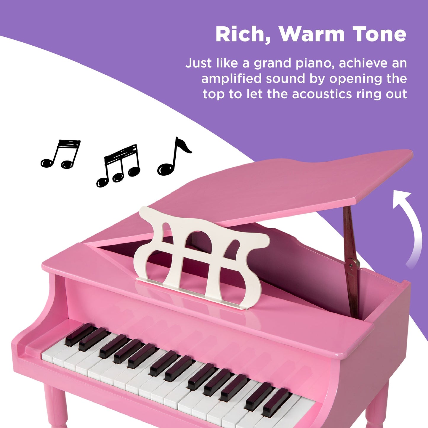 Kids Mini Wooden Grand Piano w/ Lid Bench Music Rack Song Book Stickers