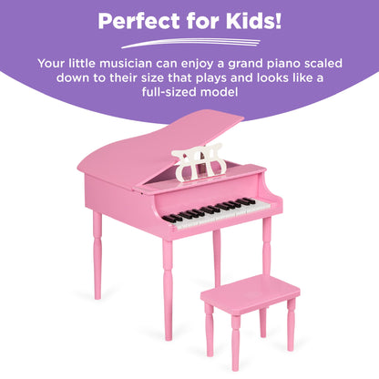 Kids Mini Wooden Grand Piano w/ Lid Bench Music Rack Song Book Stickers