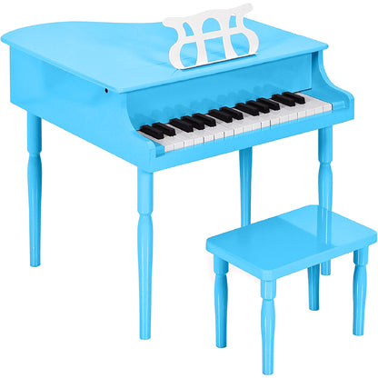 Kids Mini Wooden Grand Piano w/ Lid Bench Music Rack Song Book Stickers