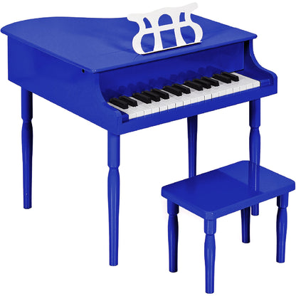Kids Mini Wooden Grand Piano w/ Lid Bench Music Rack Song Book Stickers