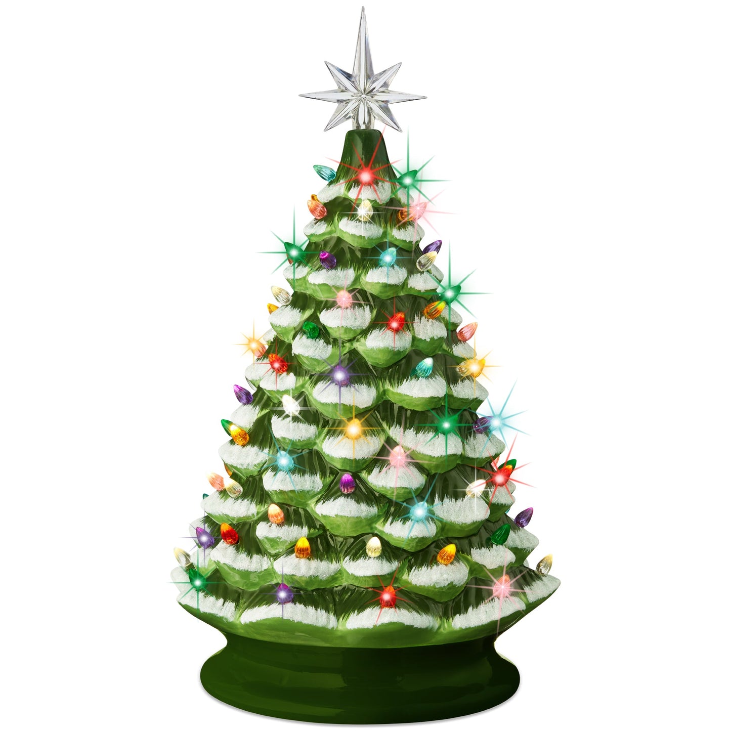 Large Pre-Lit Ceramic Christmas Tree Decoration w/ LED Light Timer - 18in