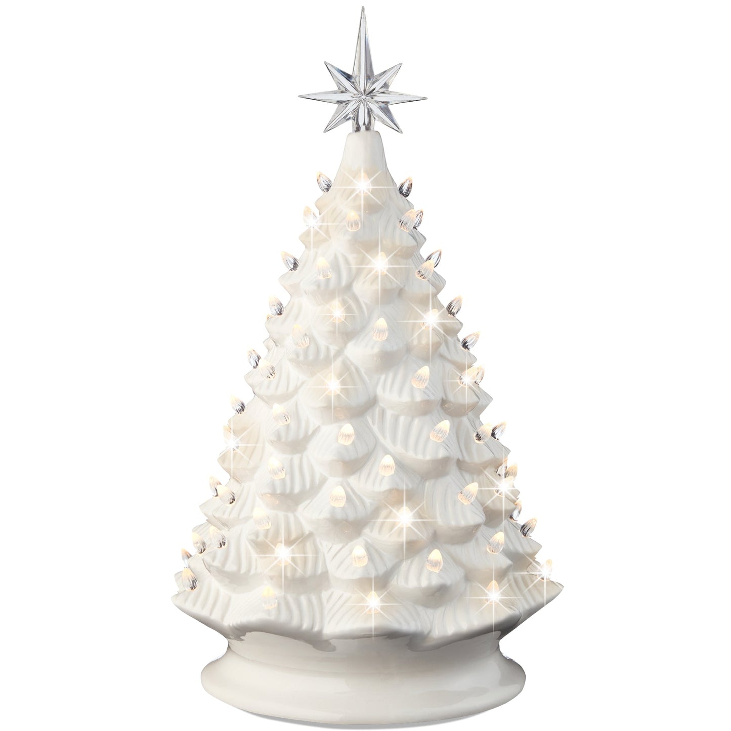 Large Pre-Lit Ceramic Christmas Tree Decoration w/ LED Light Timer - 18in