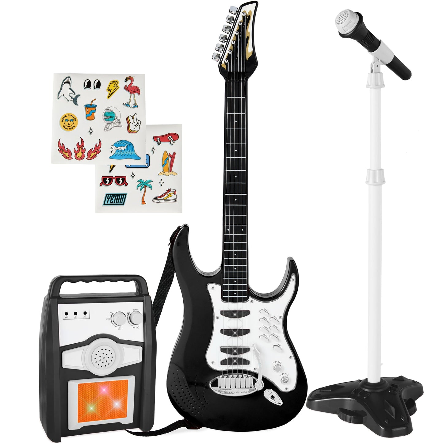 Kids Electric Guitar Toy Play Set w/ 6 Songs Microphone Amp