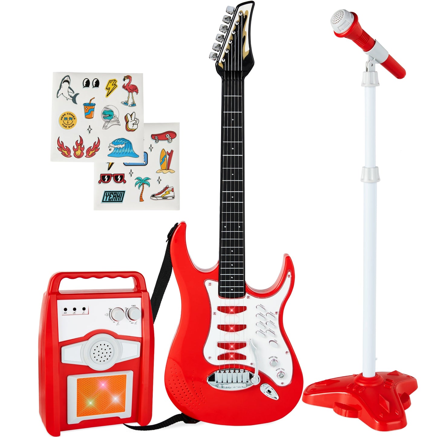 Kids Electric Guitar Toy Play Set w/ 6 Songs Microphone Amp