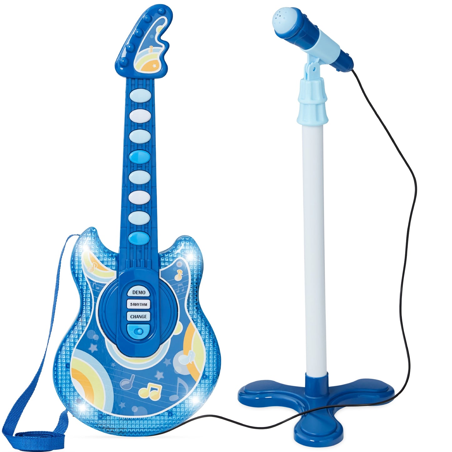 Kids Pretend Play Guitar Musical Instrument Toy w/ Microphone Stand - 19in