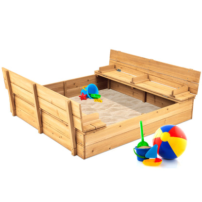 Kids Cedar Sandbox w/ Sand Screen 2 Benches - 47x47in