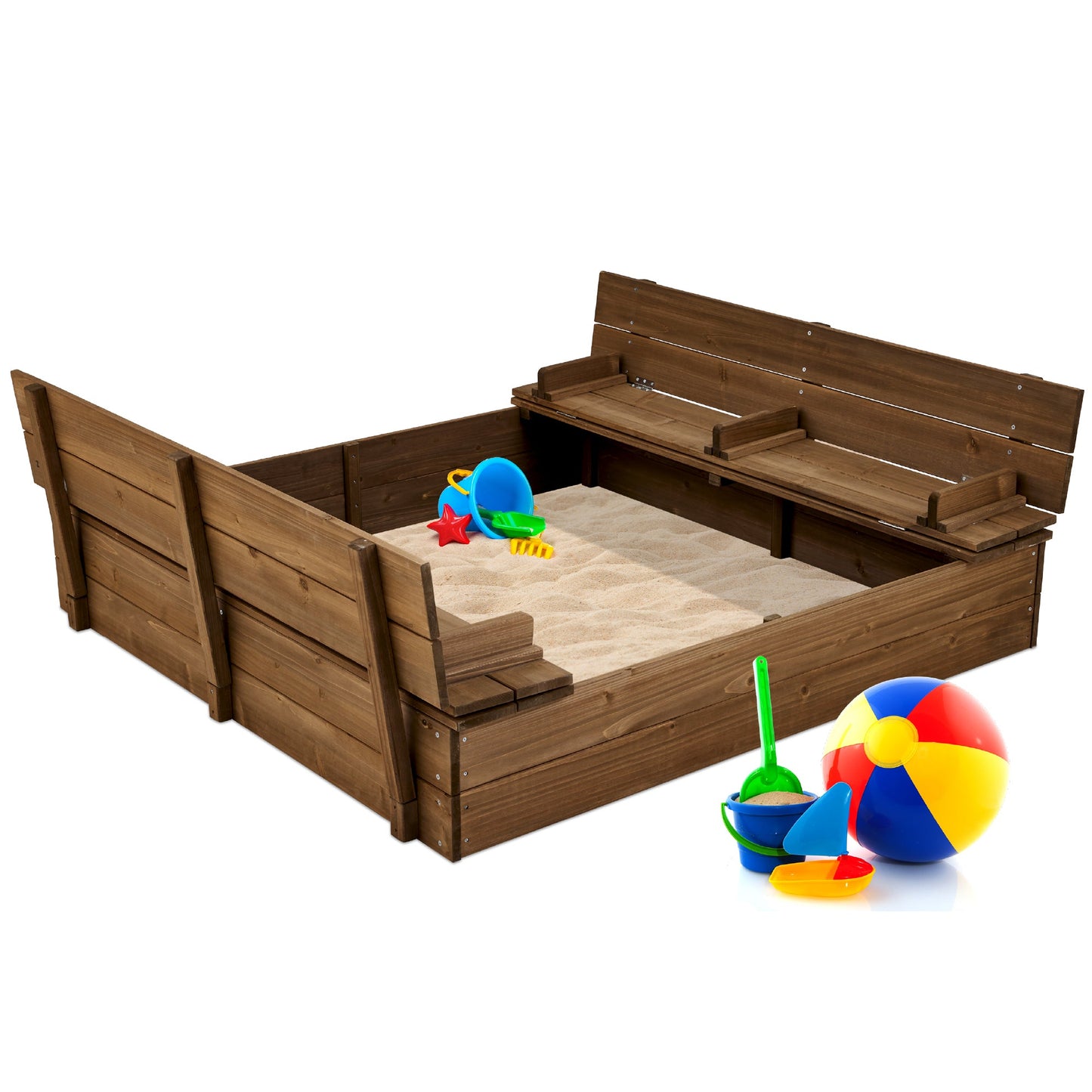 Kids Cedar Sandbox w/ Sand Screen 2 Benches - 47x47in
