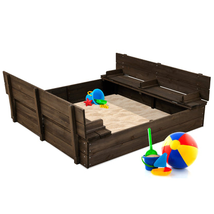 Kids Cedar Sandbox w/ Sand Screen 2 Benches - 47x47in