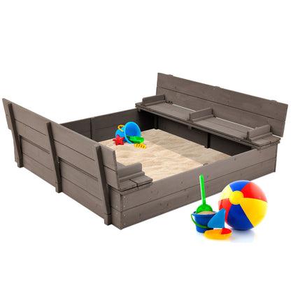 Kids Cedar Sandbox w/ Sand Screen 2 Benches - 47x47in