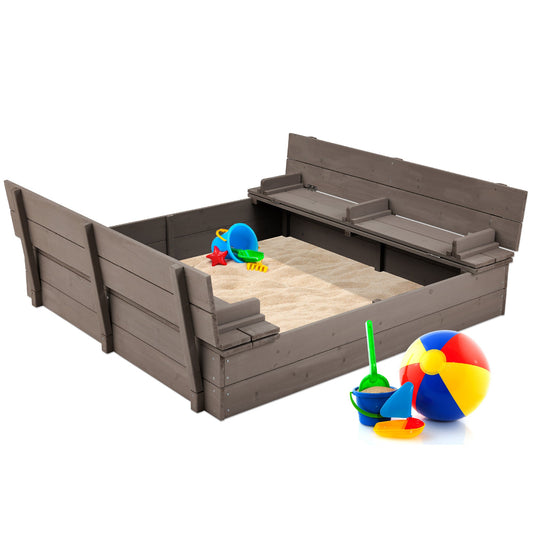 Kids Cedar Sandbox w/ Sand Screen 2 Benches - 47x47in