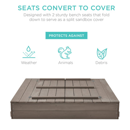 Kids Cedar Sandbox w/ Sand Screen 2 Benches - 47x47in