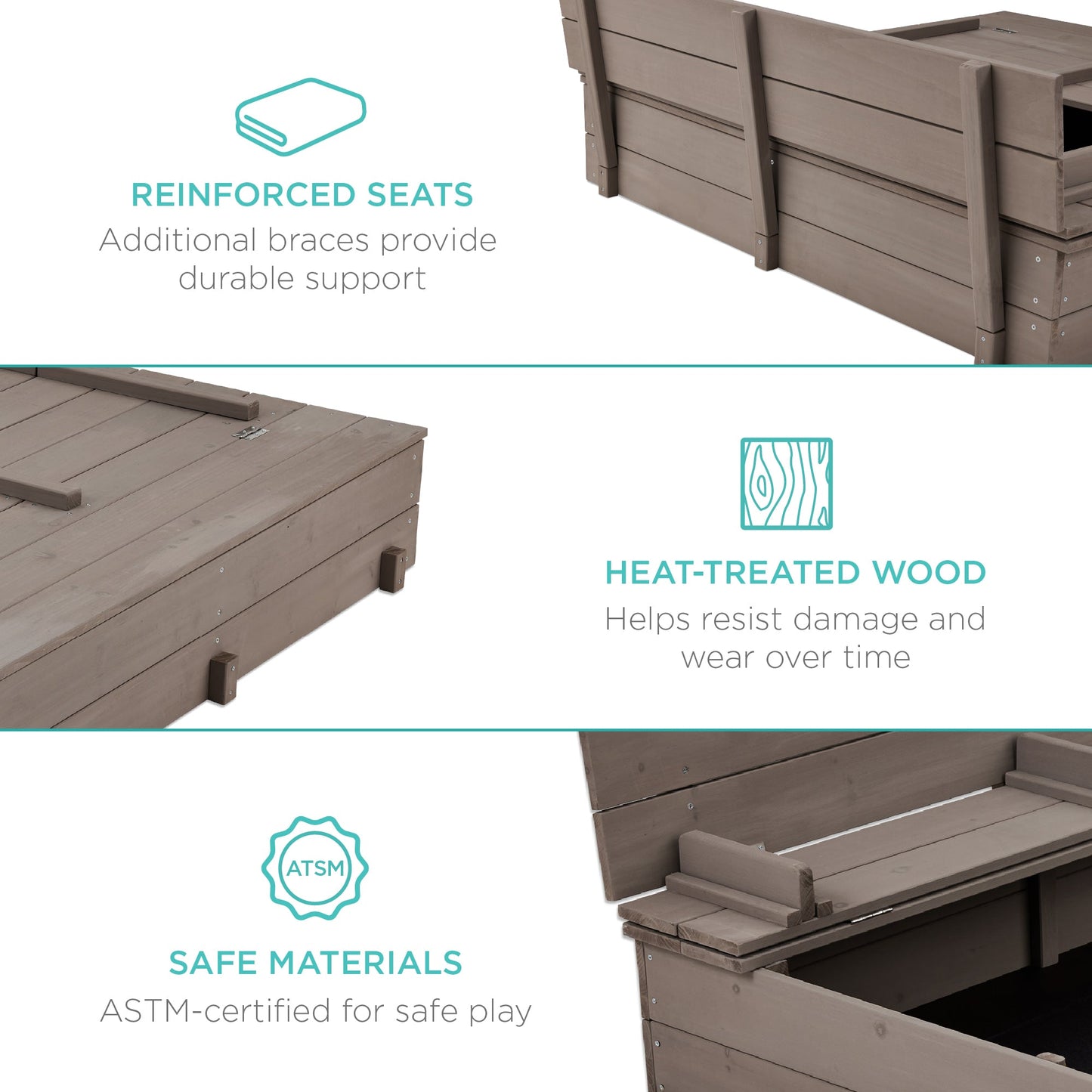 Kids Cedar Sandbox w/ Sand Screen 2 Benches - 47x47in