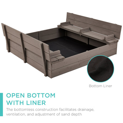 Kids Cedar Sandbox w/ Sand Screen 2 Benches - 47x47in