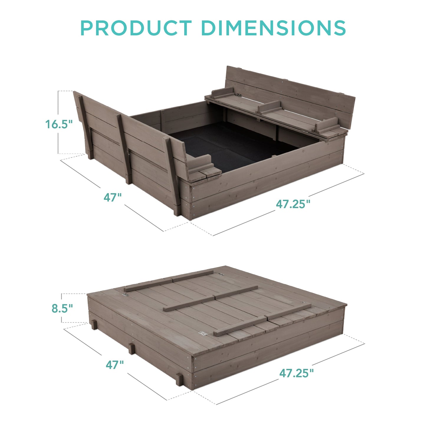 Kids Cedar Sandbox w/ Sand Screen 2 Benches - 47x47in