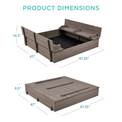 Kids Cedar Sandbox w/ Sand Screen 2 Benches - 47x47in