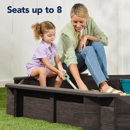Kid's Wooden Octagonal Sandbox w/ Sand Cover 4 Reinforced Benches 8 Seats