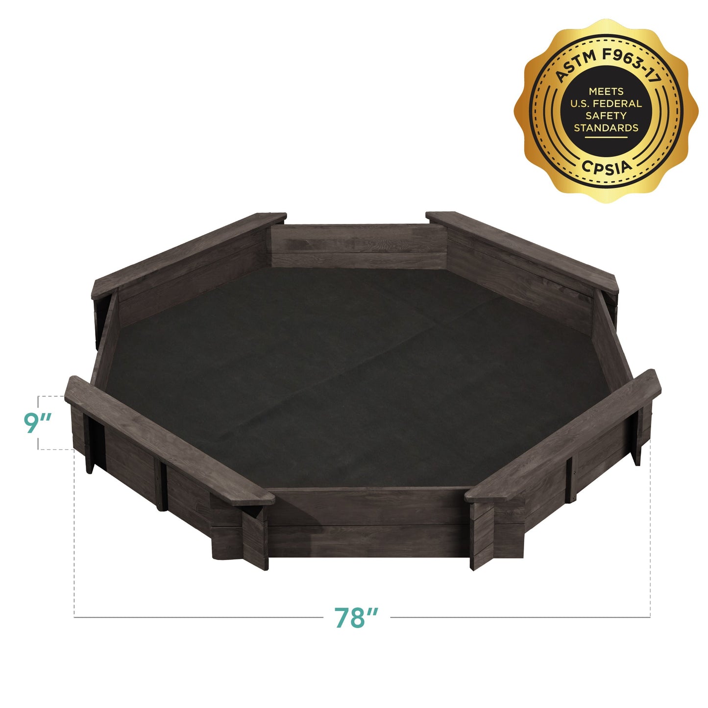 Kid's Wooden Octagonal Sandbox w/ Sand Cover 4 Reinforced Benches 8 Seats