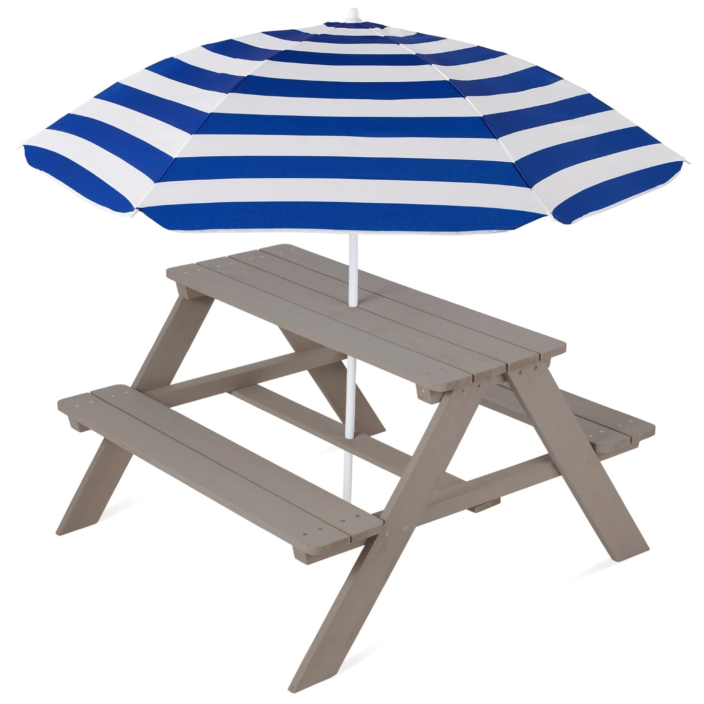 Kids Wooden Outdoor Picnic Table w/ Adjustable Umbrella Built-In Seats