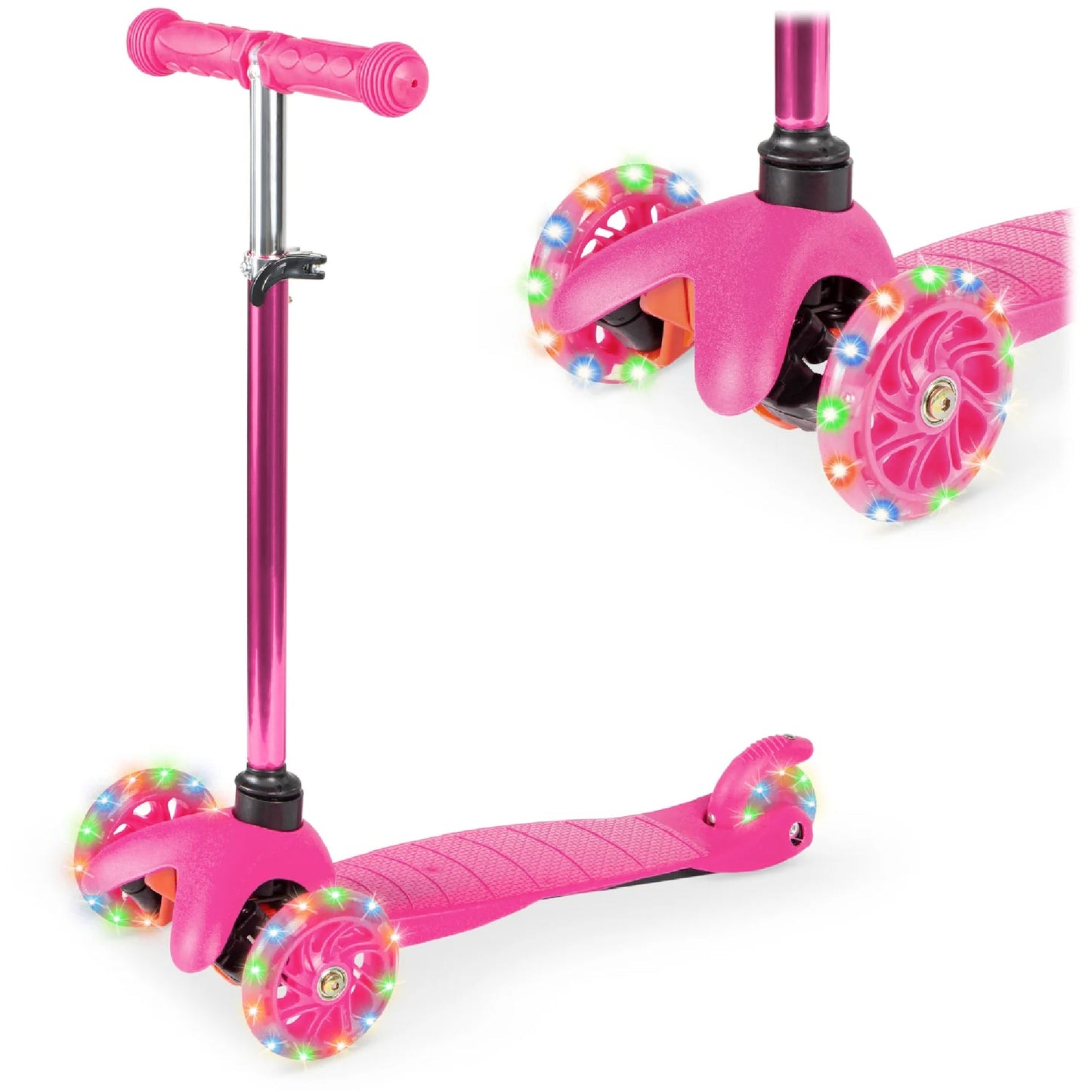 Kids Mini Kick Scooter Toy w/ Colorful Light-Up Wheels Adjustable T-Bar