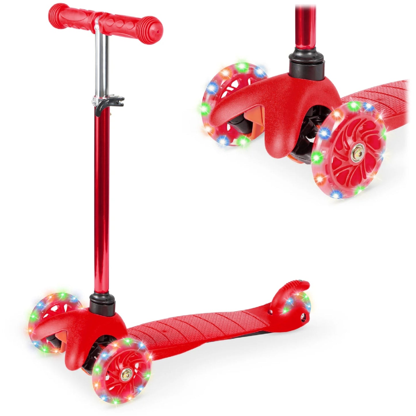 Kids Mini Kick Scooter Toy w/ Colorful Light-Up Wheels Adjustable T-Bar